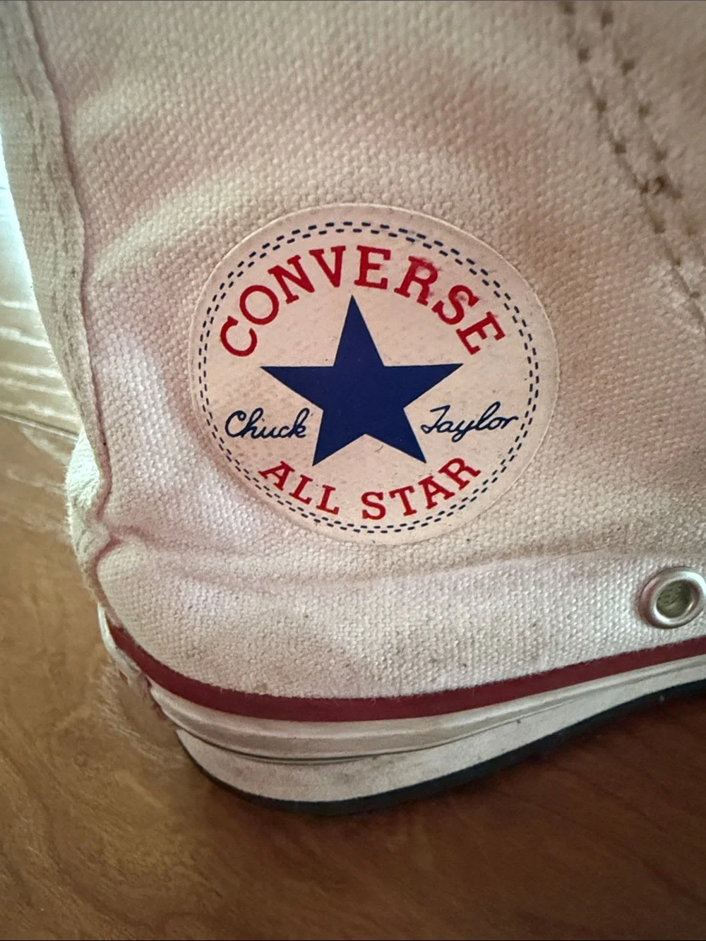 Converse Kids High-Top Canvas Sneakers in Cream with Red Trim